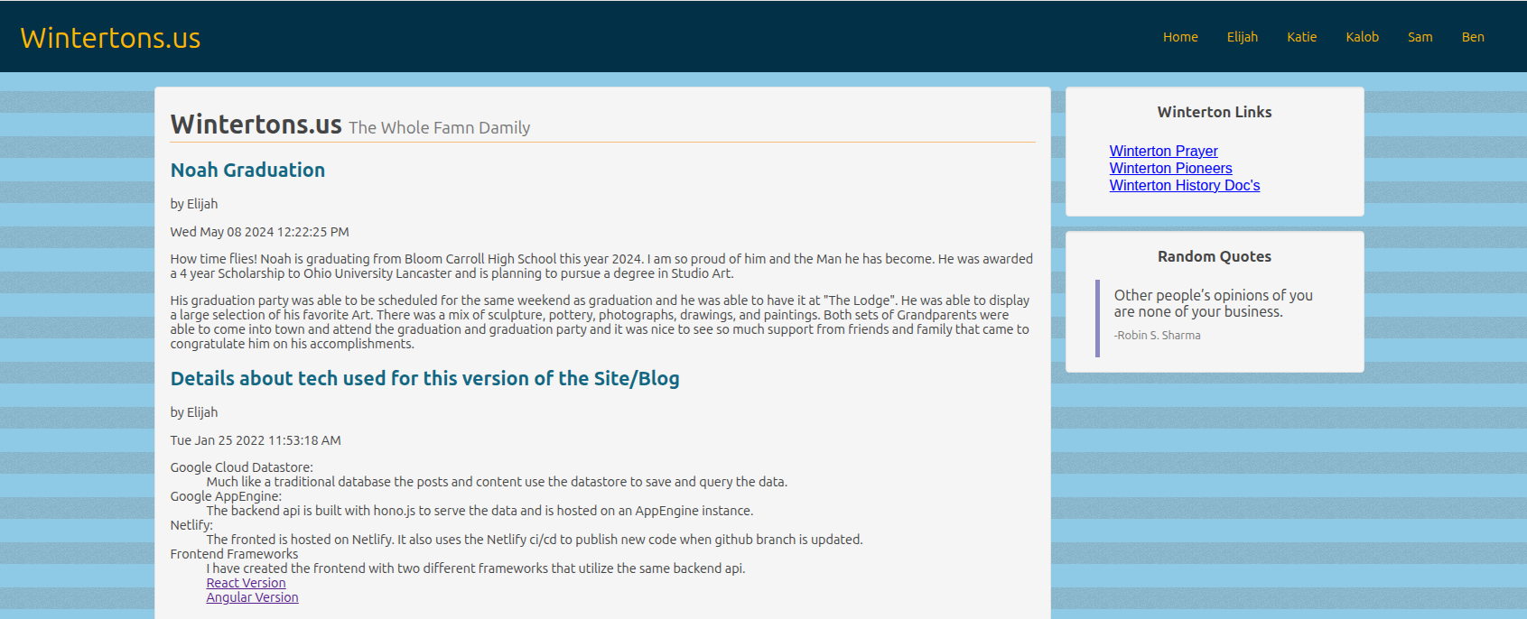 Screenshot of the personal blog